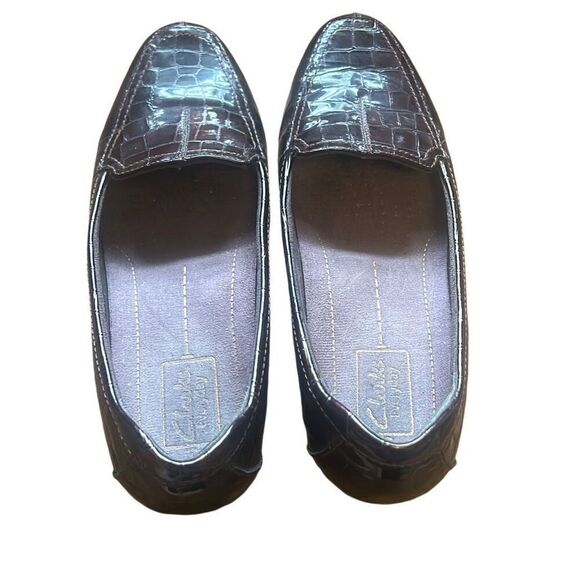 Clarks Collection Soft Cushion Sz 8M Brown Croc Comfort Loafer Flats - Picture 6 of 7